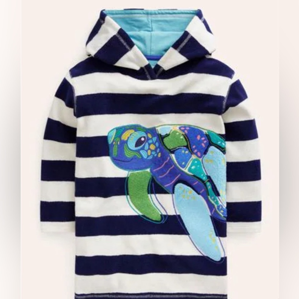 Boden Turtle Appliqué Towelling Throw On Swim towel 4-5 year